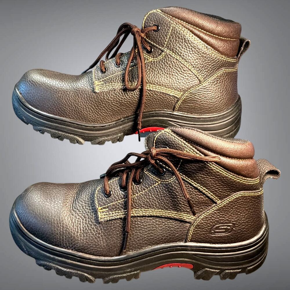 NWOT Men's 12W SKECHERS WORK Brown Leather BurginTarlac Steel Toe Work Boots